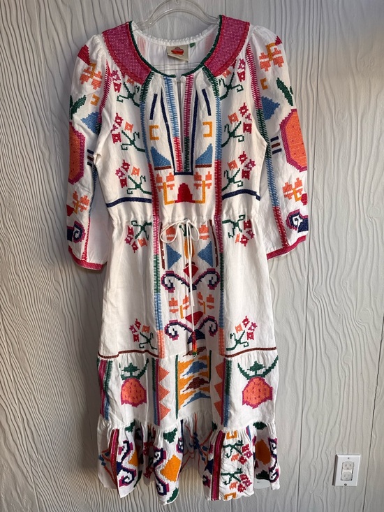 FARM Rio Dresses & Skirts - FARM  Rio  Pineapple Embroidered Midi Dress Cross Stitch. Linen Blend- Sz: XS